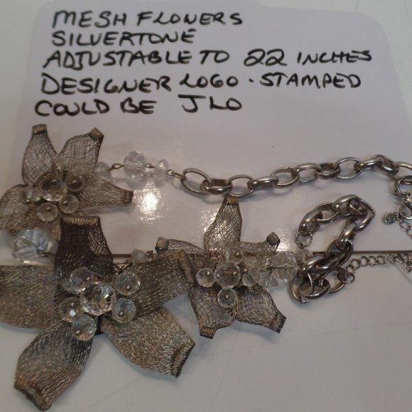 JLO Silvertone Floral Mesh Necklace 22" - Picture 12 of 12
